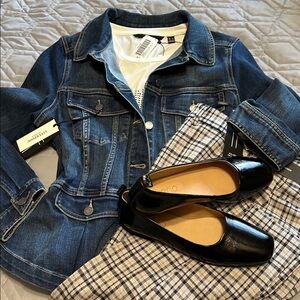 Sz L ⭐️NWT Liverpool Dark Blue Fit and Flare Jean Jacket with Peplum Hem